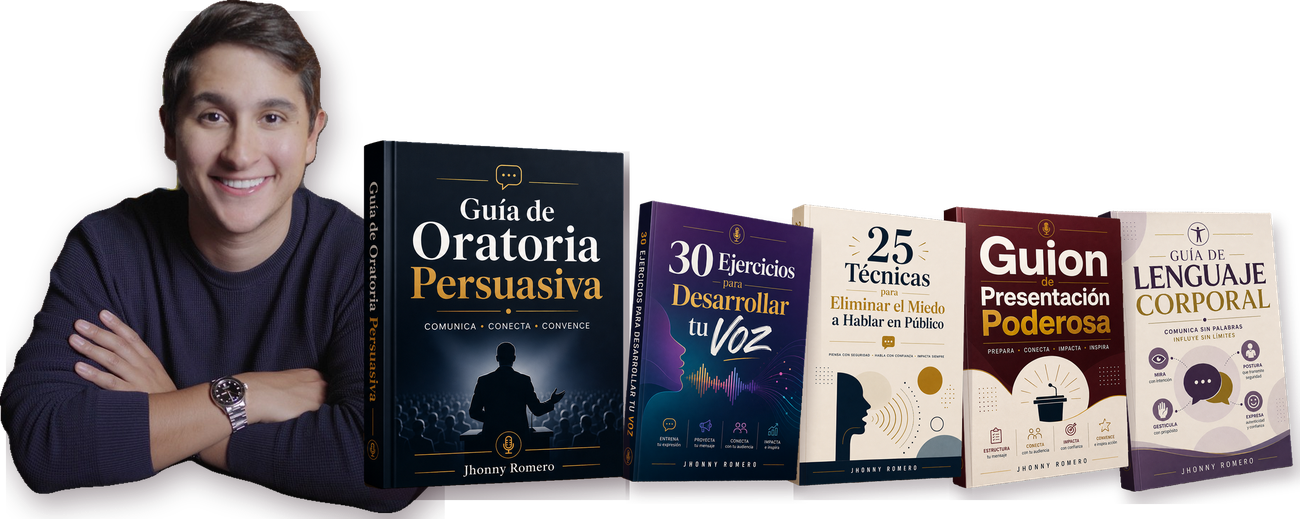 Jhonny Romero con la Guía de Oratoria Persuasiva y sus guías